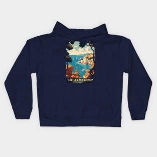 Sur La Cote d' Azur France, French Riviera, Vintage Travel Poster Kids Hoodie